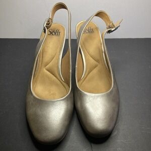 Sofft Lilly Slingback Heels Women's Size 9.5M Pewter Leather Comfort Shoes NEW